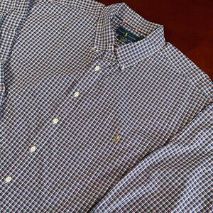 Mens Ralph Lauren Stretch Oxford Check Button Down Long Sleeve Navy Blue (3XB)